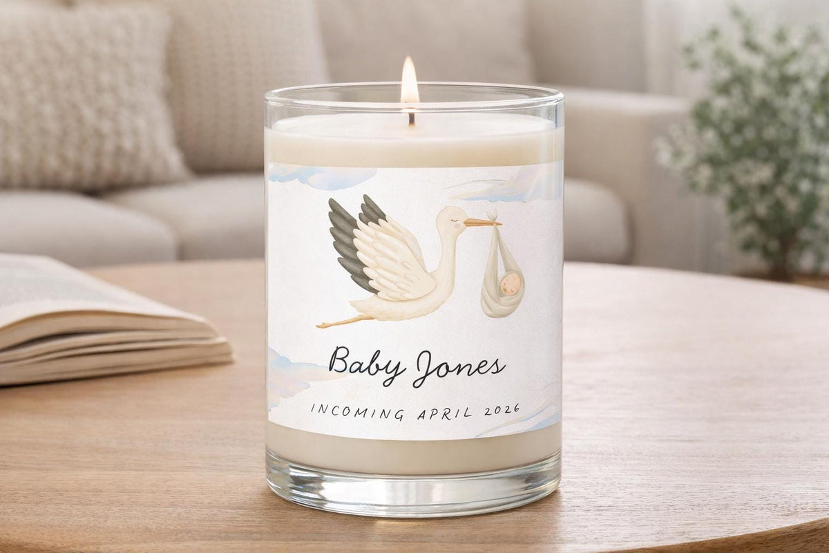 Personalised Baby Announcement Candle Label | Baby Reveal Gift | Pregnancy Announcement Keepsake | New Baby Gift | Custom Name Label