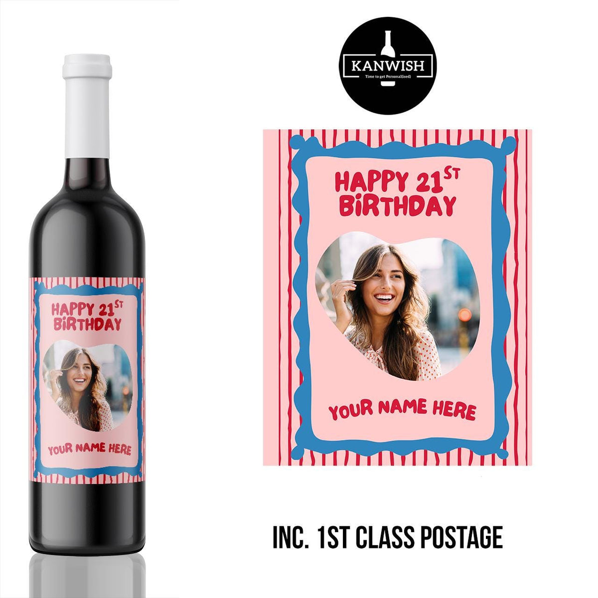 Personalised Funhouse Birthday Wine Label, Custom Photo Bottle Sticker, 18th 21st 30th Birthday Gift, Upload Your Own Picture